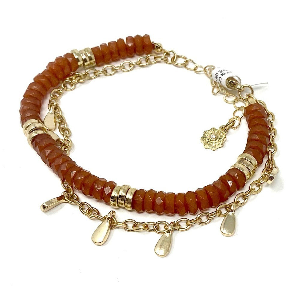 NWT Free People Odessa Layered Bracelet Gold Red Beads